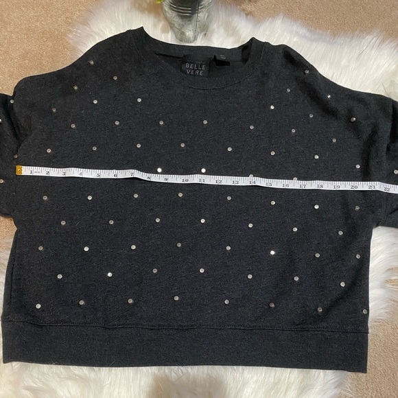 Belle Vere: Metal‎ Studded Stud Cropped Long Sleeve Pullover Sweater Gray Small - Picture 3 of 10